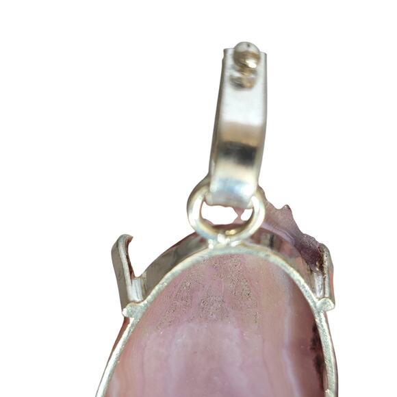Pink Agate Slice Pendant – Sterling Silver Handmade 2.5" Crystal Necklace - Picture 9 of 10